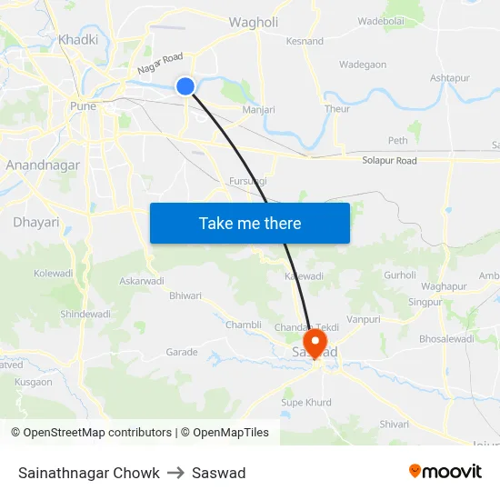Sainathnagar Chowk to Saswad map