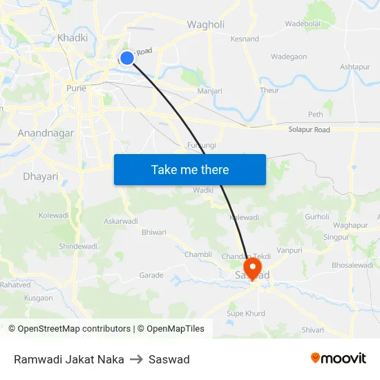 Ramwadi Jakat Naka to Saswad map