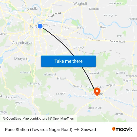 Pune Station (Towards Nagar Road) to Saswad map