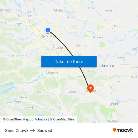 Sane Chowk to Saswad map