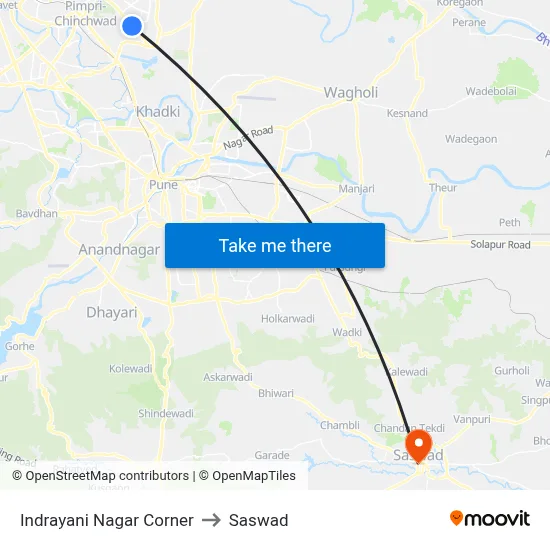 Indrayani Nagar Corner to Saswad map