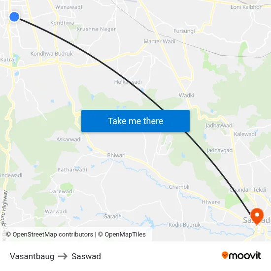 Vasantbaug to Saswad map