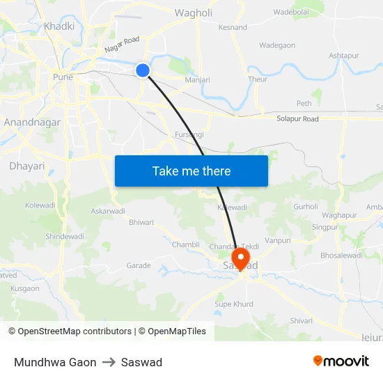 Mundhwa Gaon to Saswad map