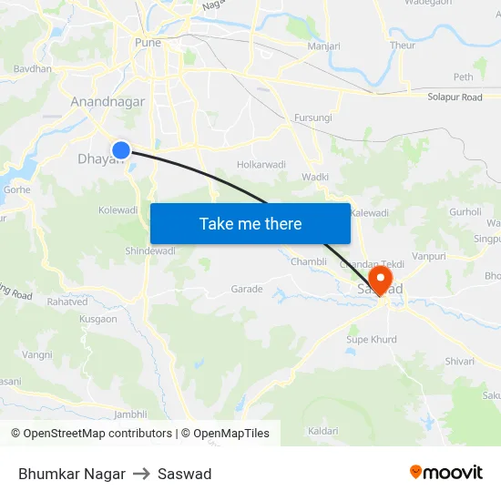 Bhumkar Nagar to Saswad map