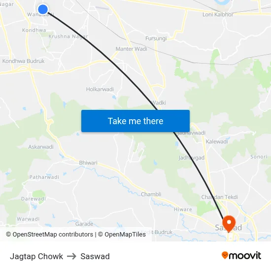 Jagtap Chowk to Saswad map