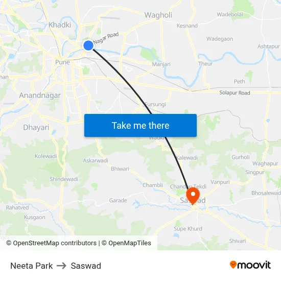 Neeta Park to Saswad map