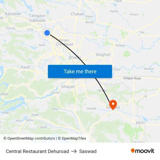 Central Restaurant Dehuroad to Saswad map