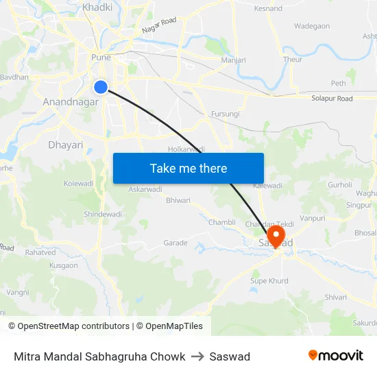Mitra Mandal Sabhagruha Chowk to Saswad map