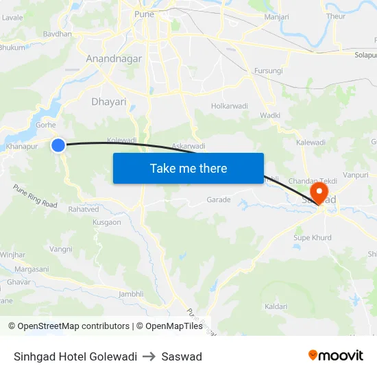 Sinhgad Hotel Golewadi to Saswad map