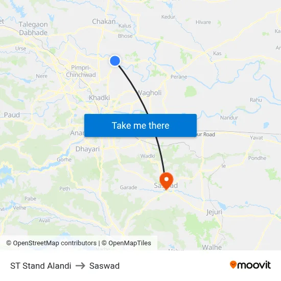 ST Stand Alandi to Saswad map