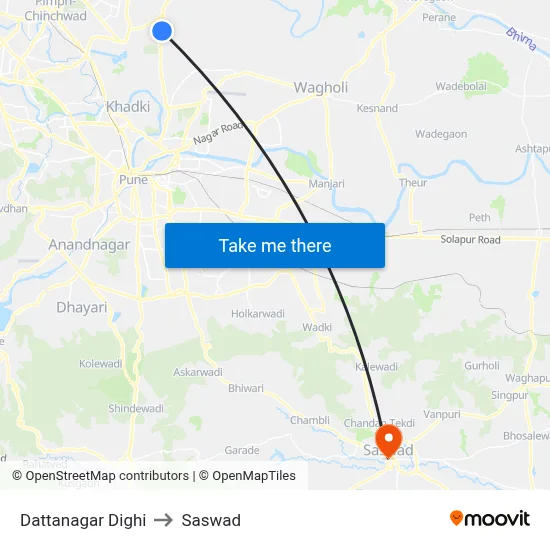 Dattanagar Dighi to Saswad map