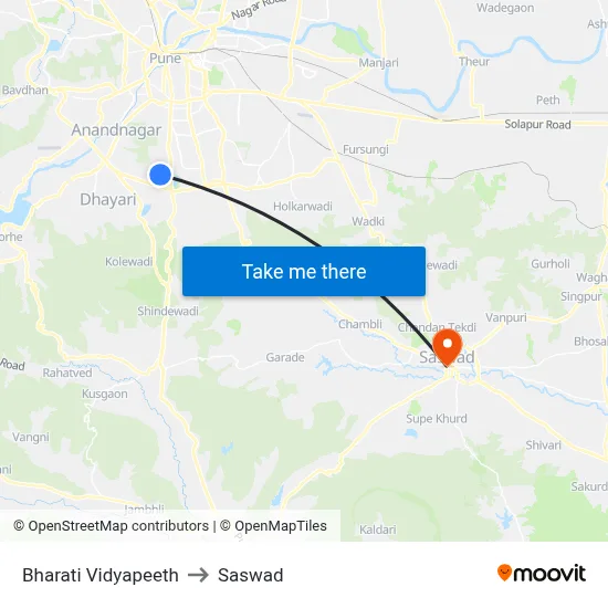 Bharati Vidyapeeth to Saswad map