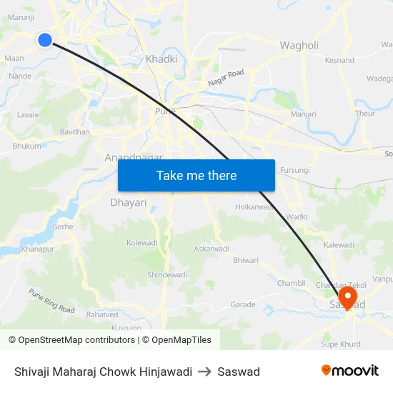 Shivaji Maharaj Chowk Hinjawadi to Saswad map