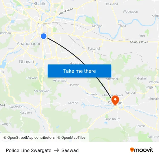 Police Line Swargate to Saswad map