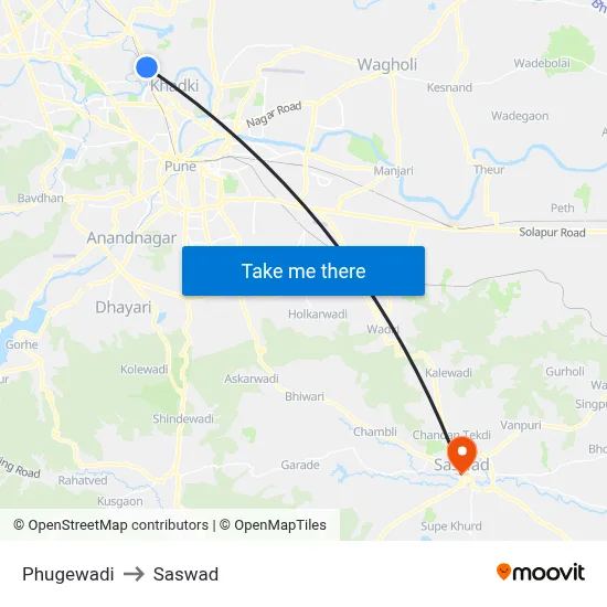 Phugewadi to Saswad map
