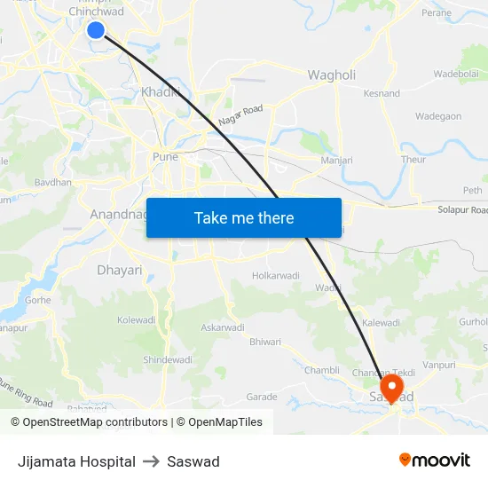 Jijamata Hospital to Saswad map