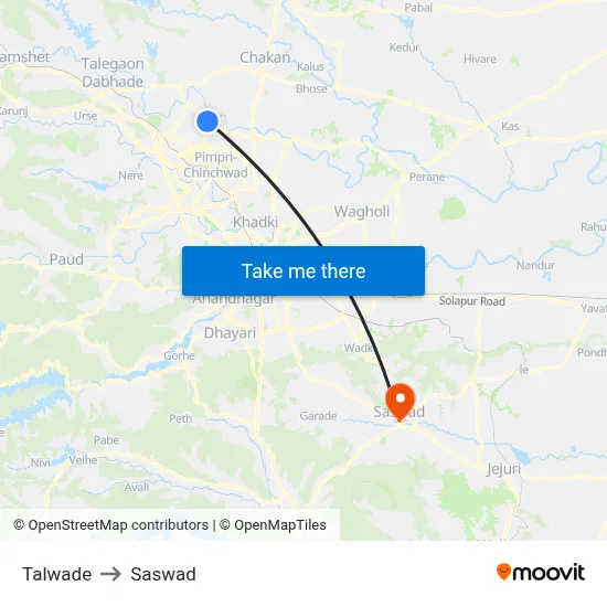 Talwade to Saswad map