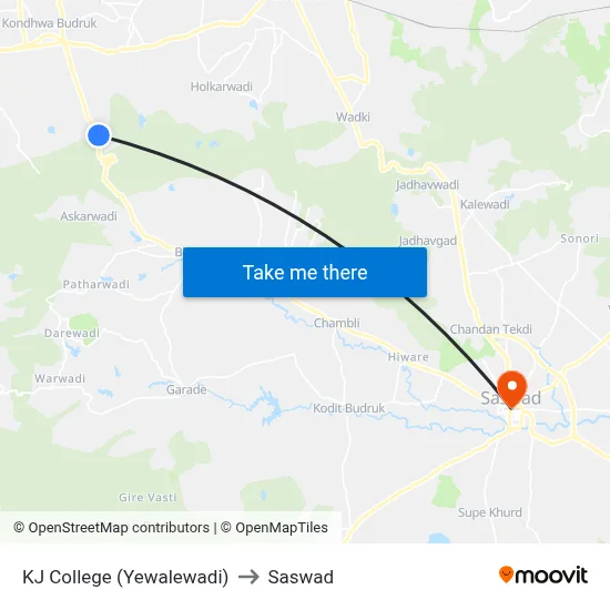 KJ College (Yewalewadi) to Saswad map