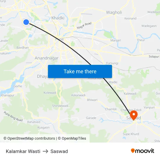 Kalamkar Wasti to Saswad map