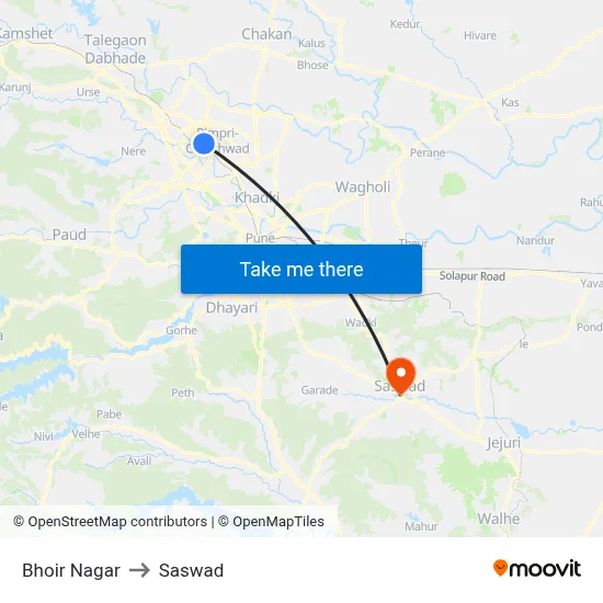 Bhoir Nagar to Saswad map