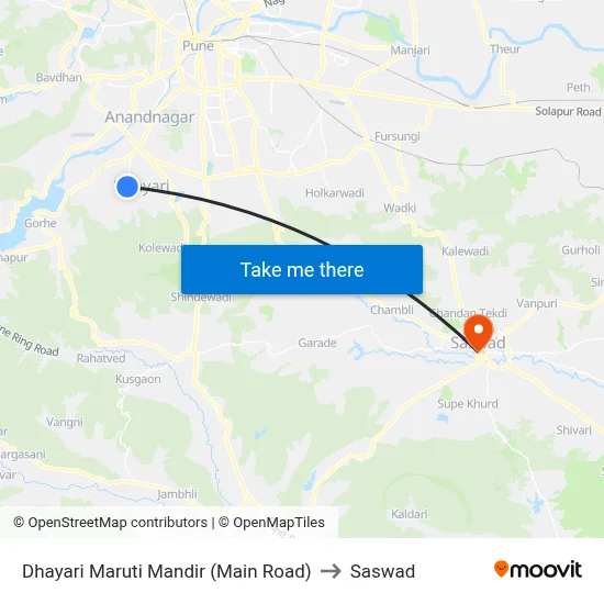 Dhayari Maruti Mandir (Main Road) to Saswad map