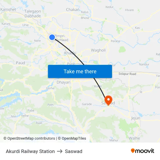 Akurdi Railway Station to Saswad map
