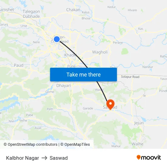 Kalbhor Nagar to Saswad map
