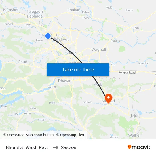 Bhondve Wasti Ravet to Saswad map