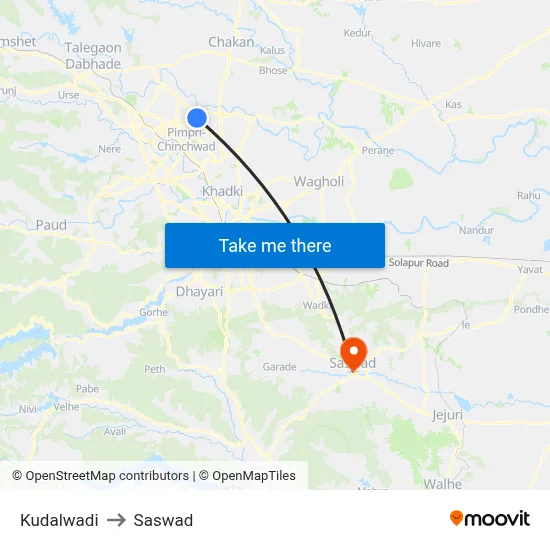 Kudalwadi to Saswad map