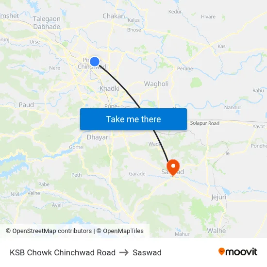 KSB Chowk Chinchwad Road to Saswad map