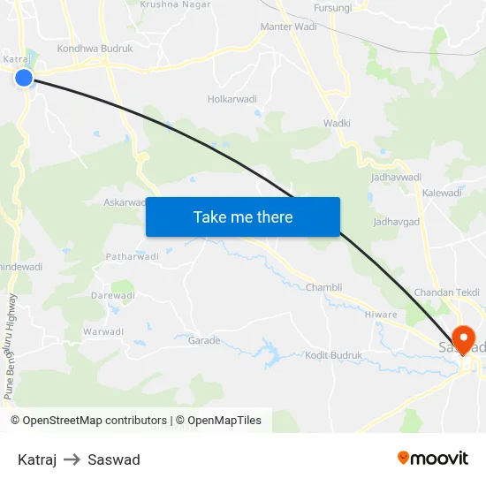 Katraj to Saswad map