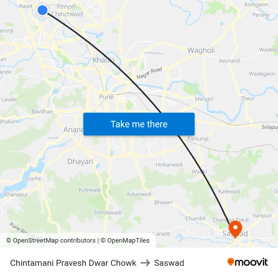 Chintamani Pravesh Dwar Chowk to Saswad map