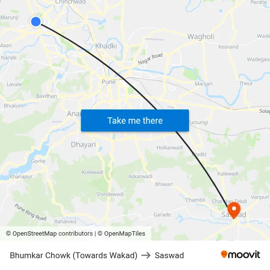 Bhumkar Chowk (Towards Wakad) to Saswad map