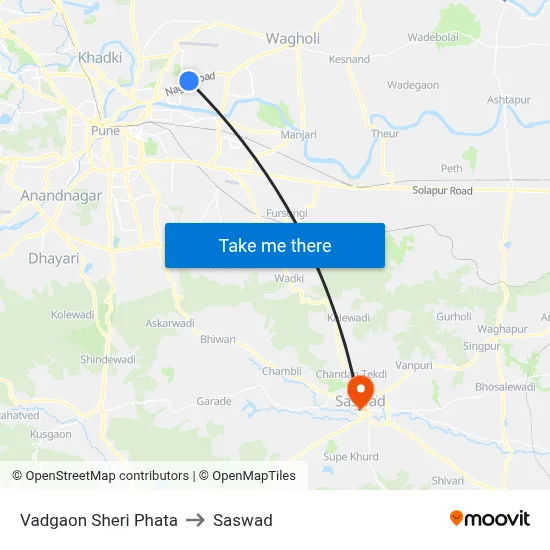 Vadgaon Sheri Phata to Saswad map