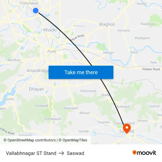 Vallabhnagar ST Stand to Saswad map