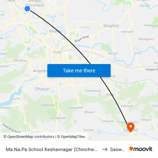Ma.Na.Pa School Keshavnagar (Chinchwad) to Saswad map