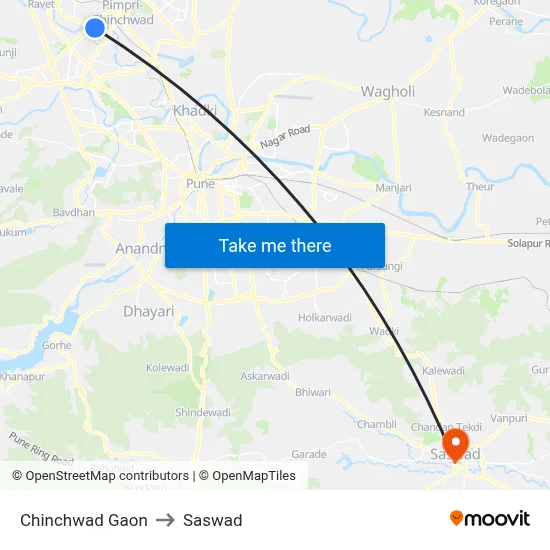 Chinchwad Gaon to Saswad map