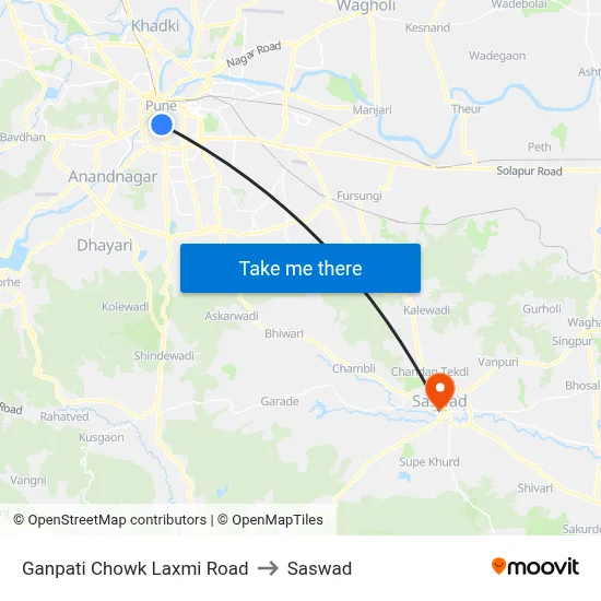 Ganpati Chowk Laxmi Road to Saswad map