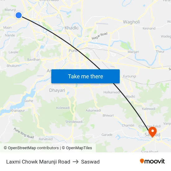 Laxmi Chowk Marunji Road to Saswad map