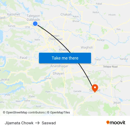 Jijamata Chowk to Saswad map