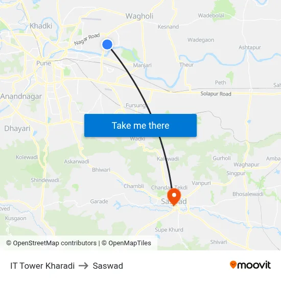 IT Tower Kharadi to Saswad map