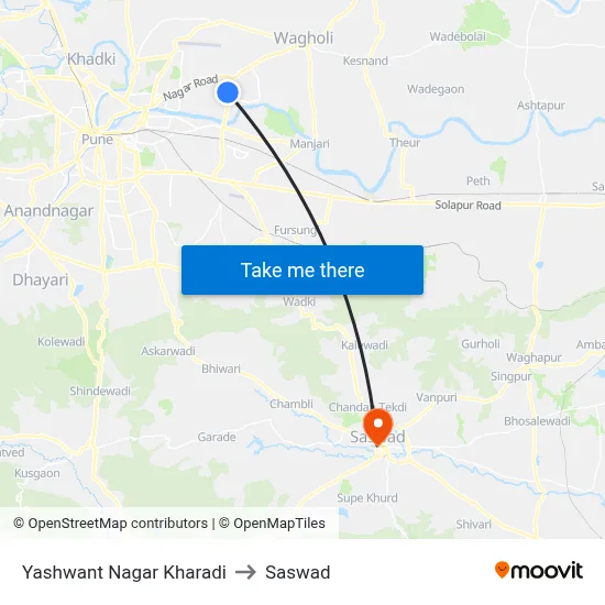 Yashwant Nagar Kharadi to Saswad map