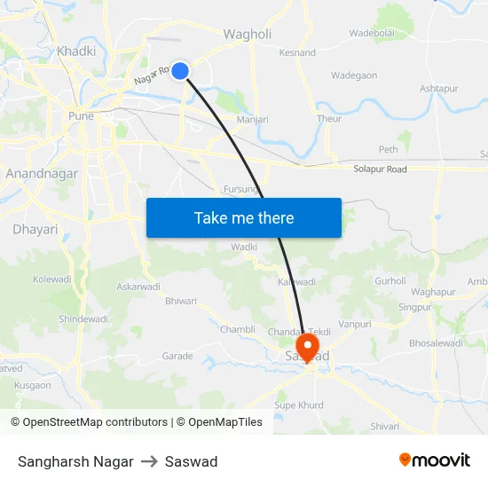 Sangharsh Nagar to Saswad map