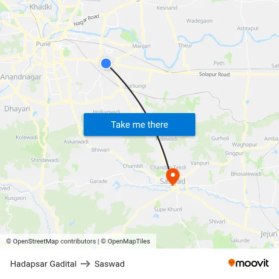 Hadapsar Gadital to Saswad map