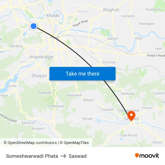 Someshwarwadi Phata to Saswad map