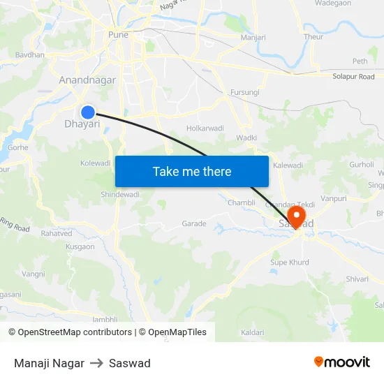 Manaji Nagar to Saswad map