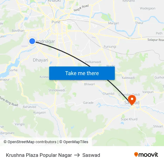 Krushna Plaza Popular Nagar to Saswad map
