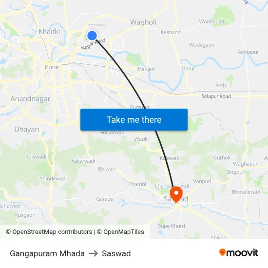Gangapuram Mhada to Saswad map