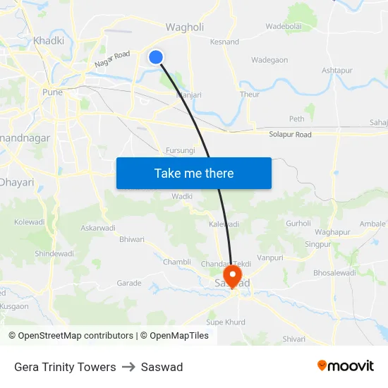 Gera Trinity Towers to Saswad map