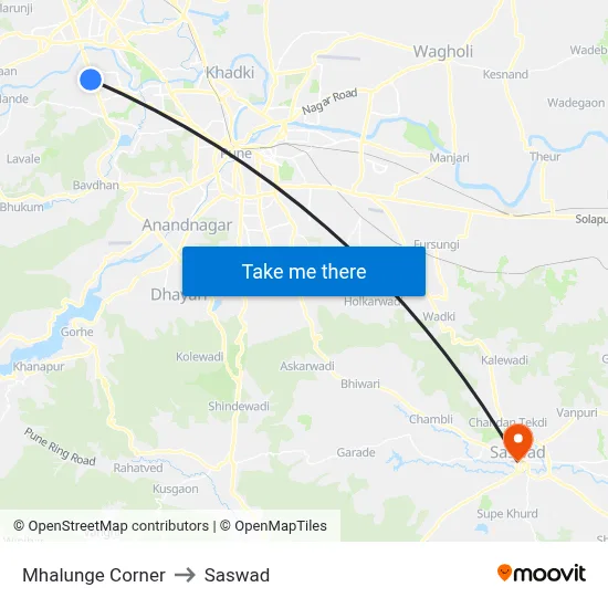 Mhalunge Corner to Saswad map